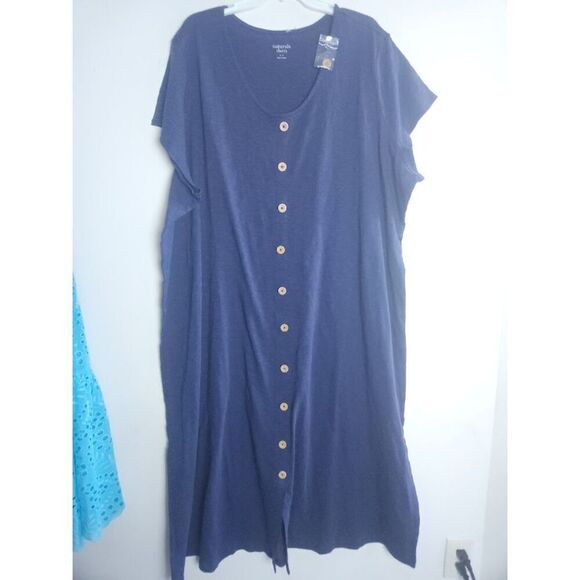 NWOT Naturals D& Co. Women Dark Blue Short Sleeve Cotton Blend Maxi Dress sz 4X - Picture 1 of 9